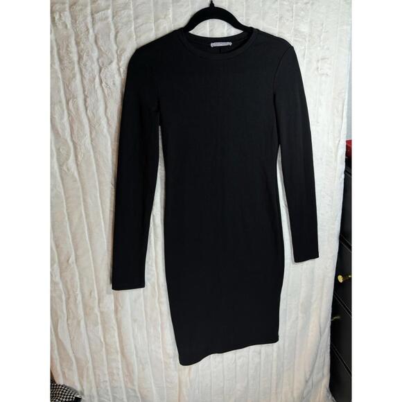 ZARA TRAFALUC Black Bodycon Midi Long Sleeve Dress Basic Classic Sleek Small - Picture 2 of 6